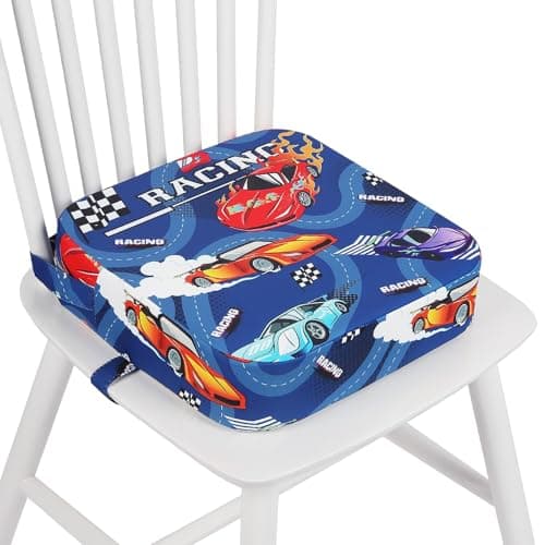 wooshwa Toddler Booster Seat for Dining Table 4 Kids Booster Seat for Kitchen Chair with NonSlip Bottom Portable Detachable Washable Increasing Cushion with 2 Adjustable Straps Racing car