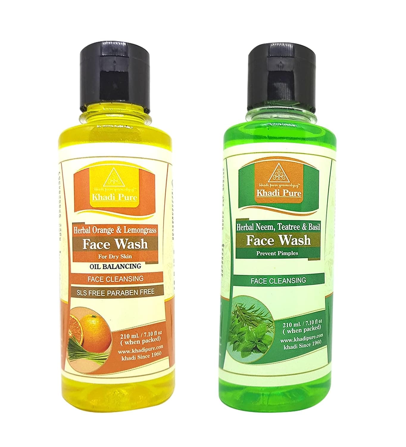 Khadi Pure Neem Tea Tree Basil Orange Lemongrass SLS Face Wash 210 ml Pack of 2