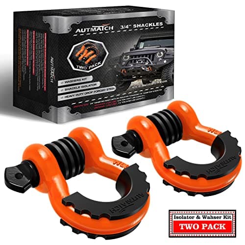 AUTMATCH D Ring Shackle 34 Shackles 2 Pack 41887Ibs Break Strength Clevis Shackle with 78 Screw Pin and Shackle Isolator Washer Kit for Tow Strap Winch Off Road Vehicle Recovery OrangeBlack