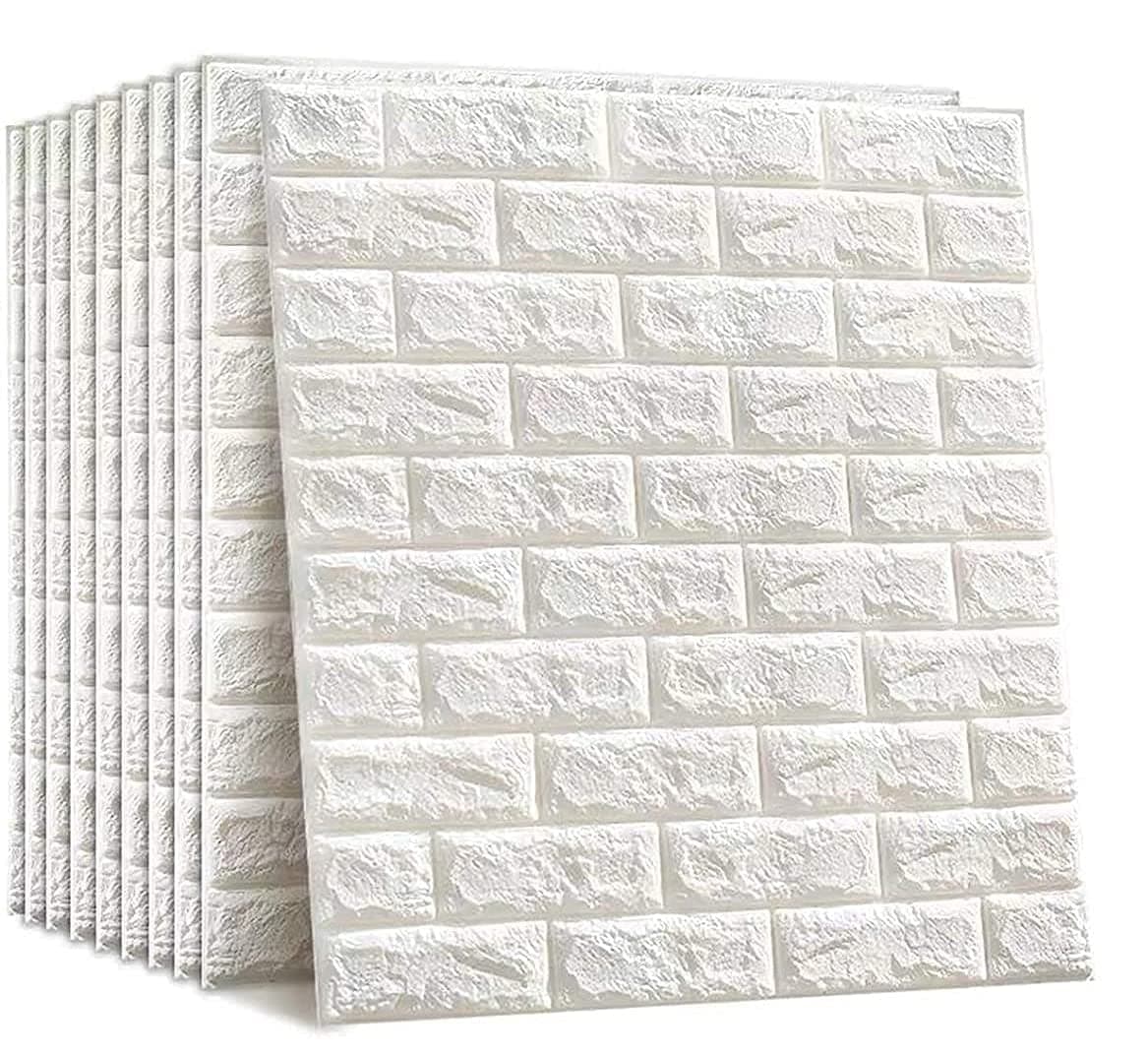 Barebeauty Wall Stickers Wallpaper PE Foam Brick Design DIY Decal (70x 77 cm 5.8 sq.ft. Each Sheet) 3D Frames PVC DIY Self Adhesive (White) (White, 15)
