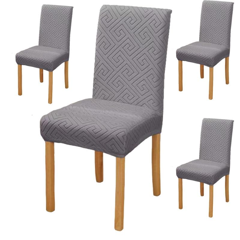 Styleys Elastic Chair Cover Stretch Removable Washable Jacquard Dining Chair Cover Protector Seat Slipcover (Pack of 4, Dark Grey, JCMC15)