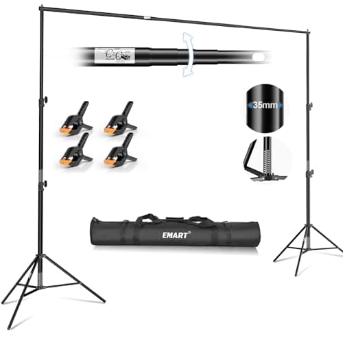 EMART 10x10FT Backdrop Stand Heavy DutyPhoto Back Drop Adjustable Stand Kit with 4 Backdrop Clamps and Carry BagBackground Support System for Photography StudioPartiesWeddingEvent Decorations