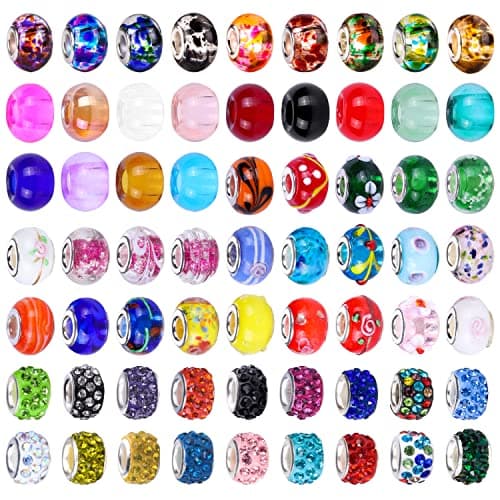 Victlov 100 Assorted European Craft Glass Beads Large Hole Mixed Color Crystal Spacer Beads for DIY Charms Jewelry Making