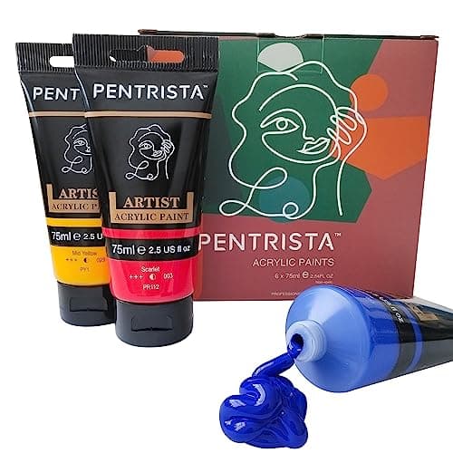 PENTRISTA Acrylic Paint Primary Colors6 Colors75ml254oz Heavy Body Acrylic SetRich Pigment for Canvas PaintingFabric Rocks Artist Grade Art Supplies bulk for Adults Artists Hobby Painters