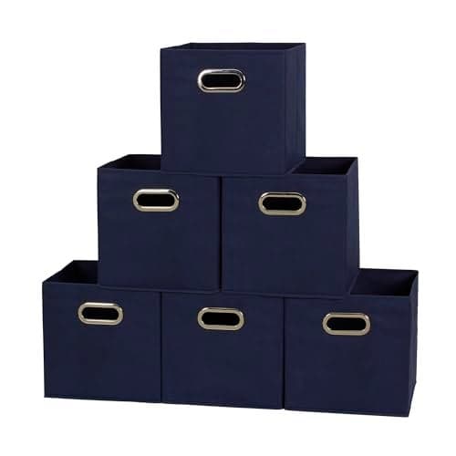Household Essentials 81-1 Foldable Fabric Storage Bins | Set of 6 Cubby Cubes with Handles | Navy Blue, 6 lbs
