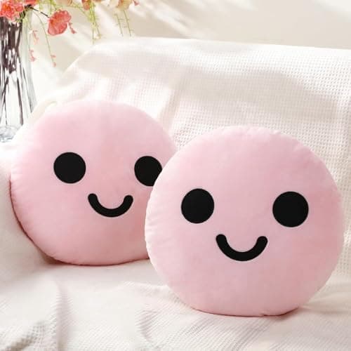 AVS Soft Cute Smile Face Pillow with Fibre Filling Set of 2 | Smiley Cushion Emoji Pillow Gift for Boyfriend, Girlfriend | Cushion Use in Car, Kids & Girls Room (9 Inches) (Pink)
