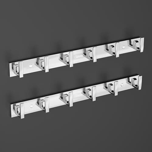 Crasts Aluminium Stainless Steel Cloth Hanger Wall Mounted with 6 Hooks for Bathroom/Kitchen,Door - Cloth Hanger/Towel Hanger/Keys Holder (2, Sliver)