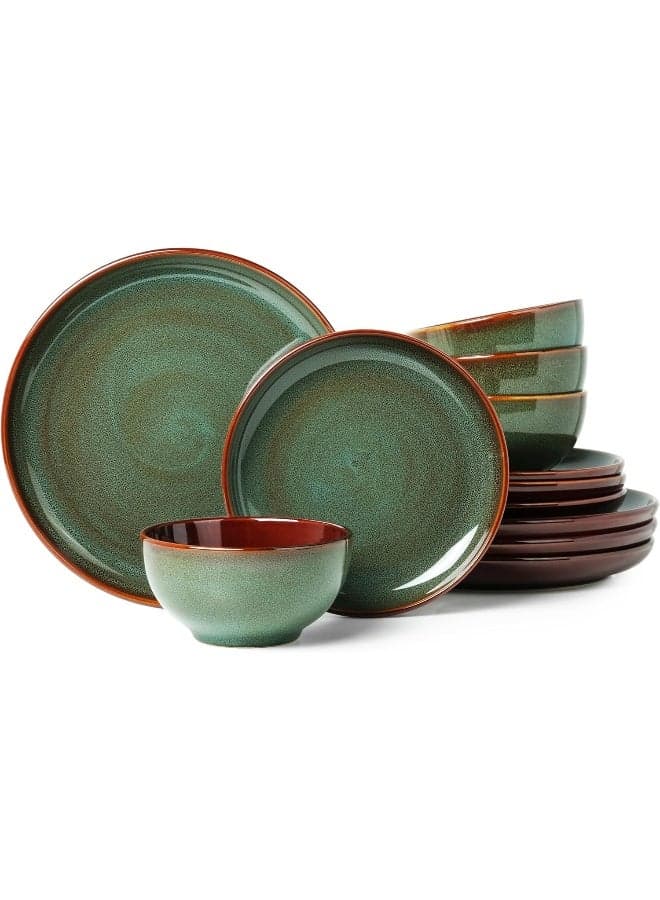 Stoneware Dinnerware Sets Ceramic Plates and Bowls Set Microwave Dishwasher Safe Kitchen Dishes Modern Dinner Salad Plates Cereal Bowls Dishware Sets Service for 4 Sage Green