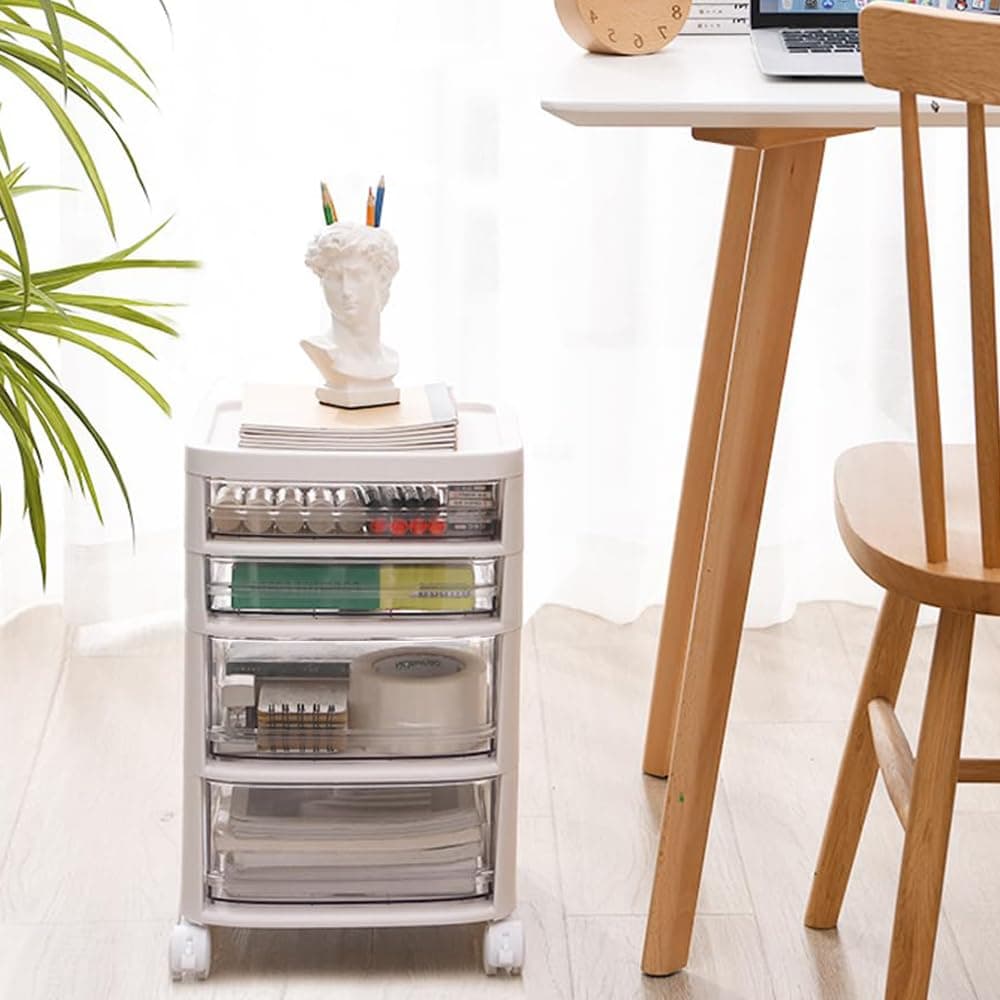 Kuber Industries 4 Layer Cosmetic Cabinet with Trolley4Tier Rolling Cart Storage OrganizerShelf Stand With DrawerWhite