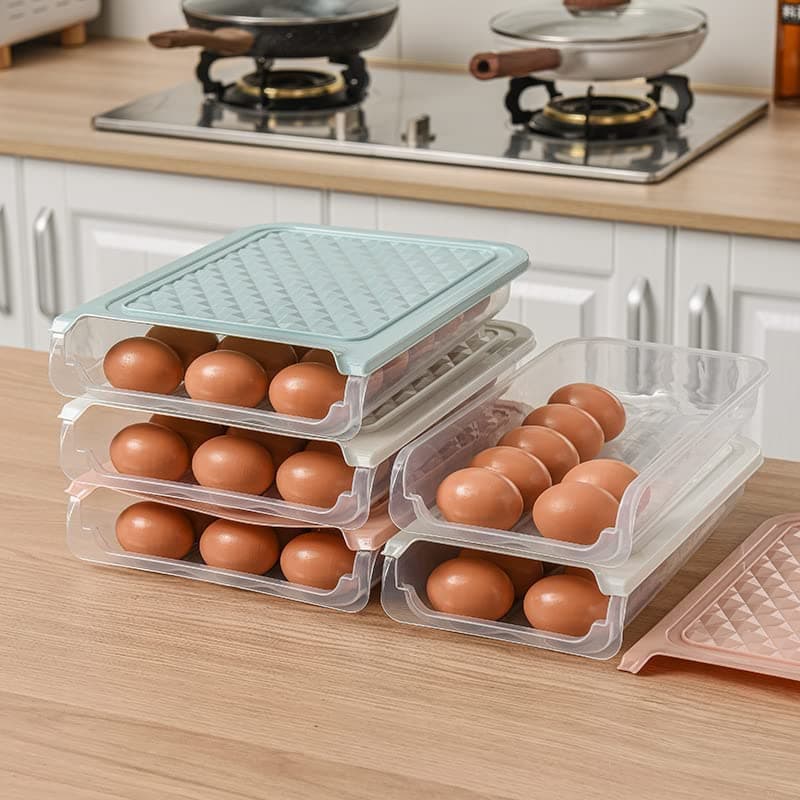 Divik Unbreakable 18 Grid Egg Storage Box for Refrigerator Kitchen Food Vegetable Egg Storage Basket Container With Lid Single Layer Egg Tray Box Holder 1Pcs