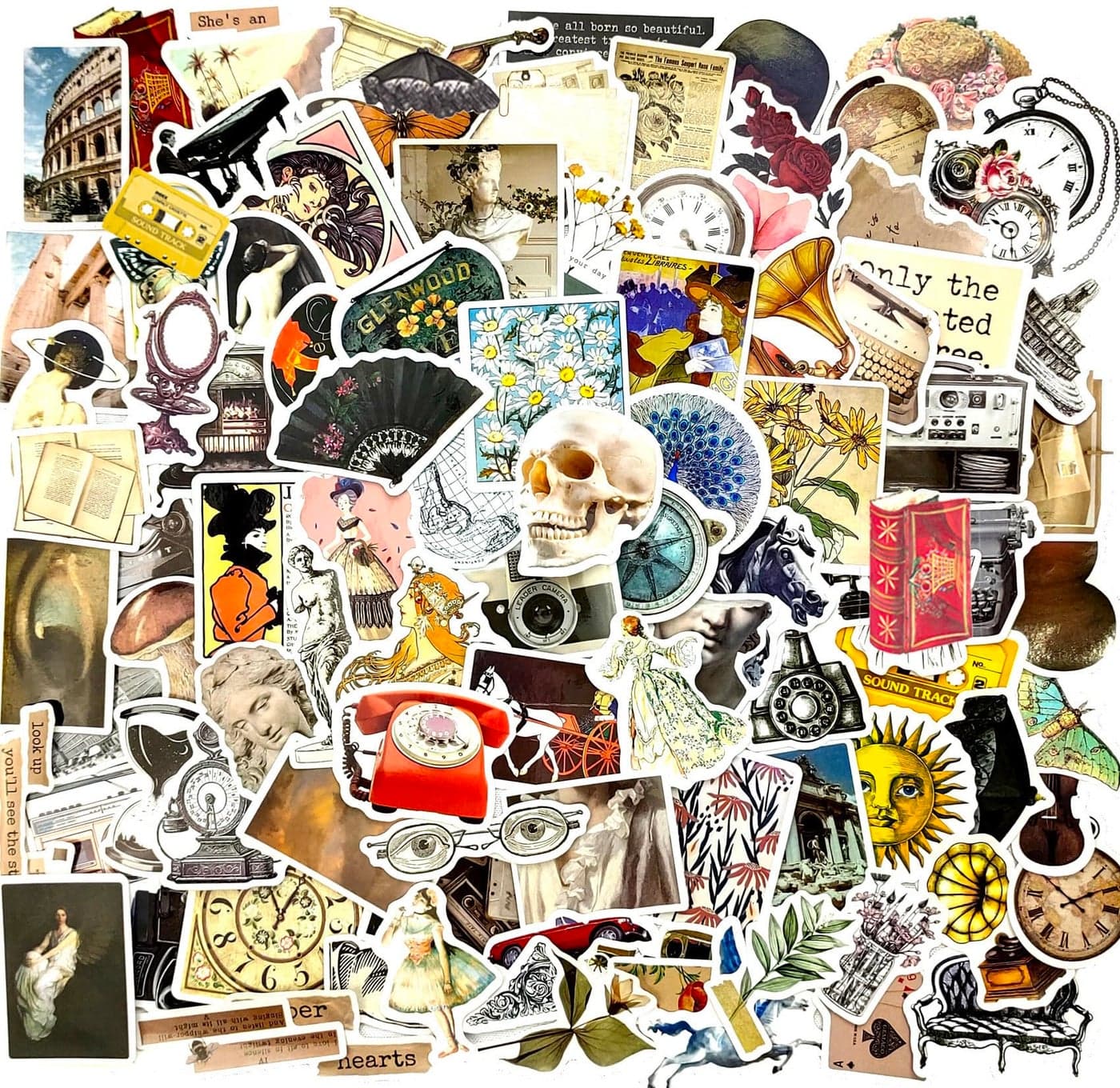 100 Pcs Aesthetic Vintage Vinyl Stickers Scrapbook Journaling Laptop Water Bottles Waterproof Retro Stickers Skins Decals Adults DIY Craft Decor Nostalgic Theme Party Favor Supplies