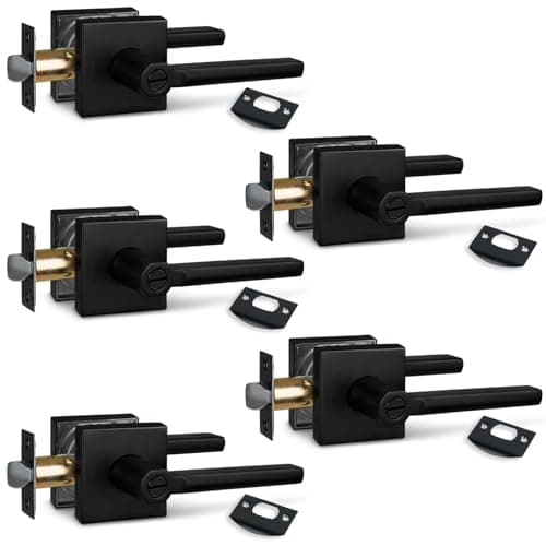 (5Pack) Bed/Bath Room Door Lever for Privacy Bathroom and Interior Door Door Lock Handle in Aged Matt Black, HD1601-DB-BK-5P