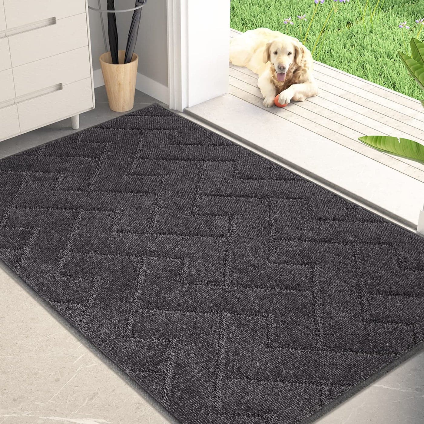 PURRUGS Dirt Trapping Door Mat 34 x 59 NonSlip Machine Washable Entry Rug Shoe Scraper Dog Doormat Super Absorbent Welcome Mat for Front Back Door Muddy Wet Shoes Paws Charcoal