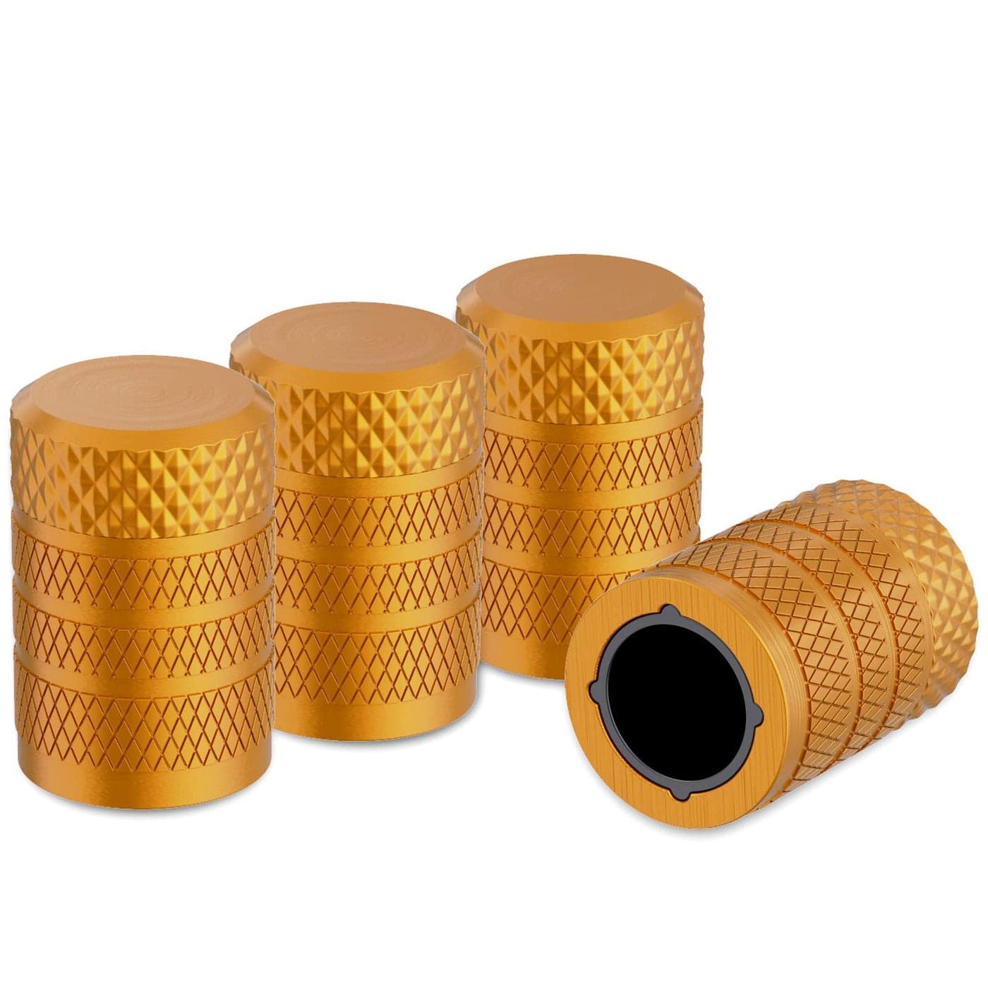 CKAuto Tire Valve Stem Caps Golden Yellow 4 pcsPack Anodized Aluminum Tire Valve Cap Set Corrosion Resistant Universal Stem Covers for Cars Trucks Motorcycles SUVs and Bikes