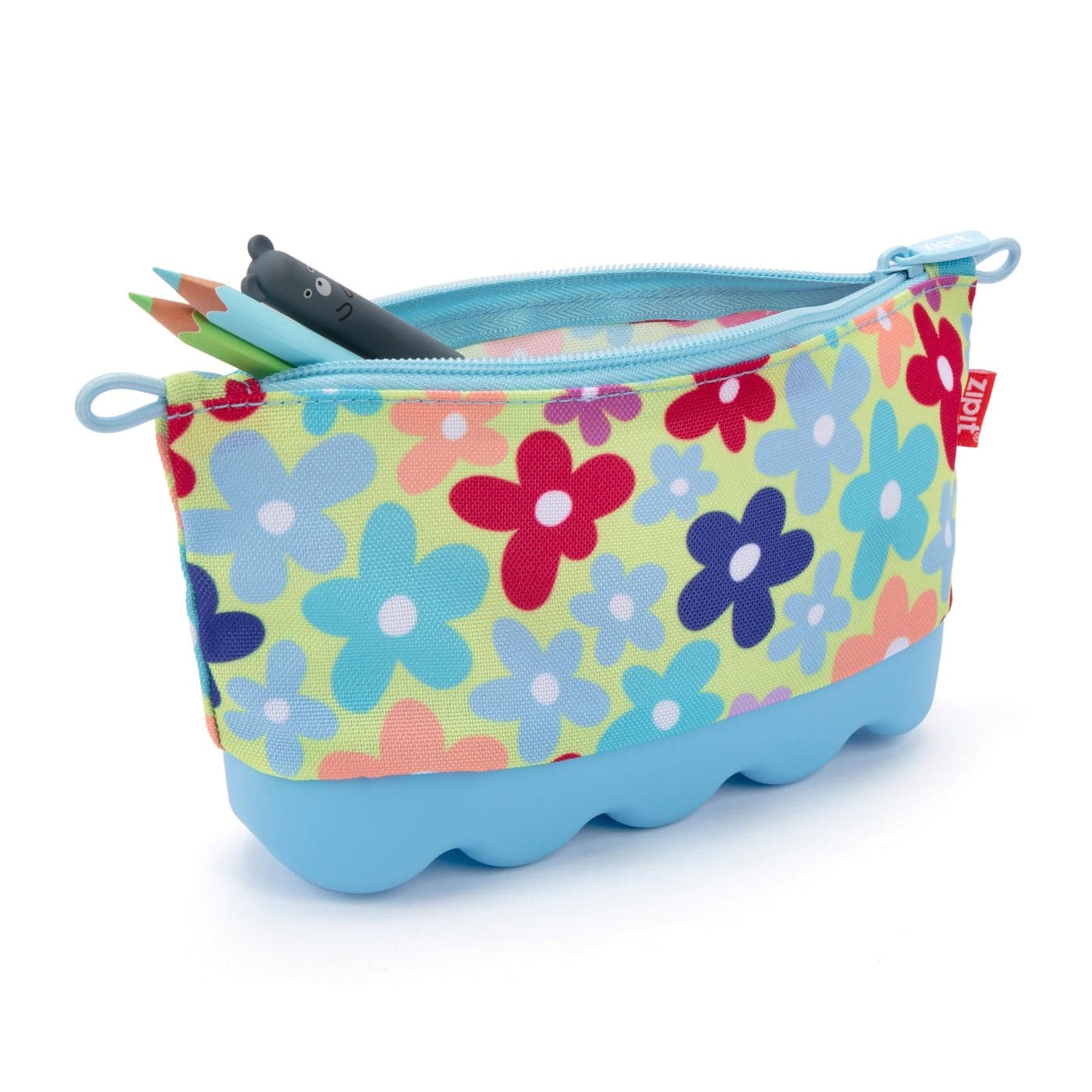 ZIPIT Flowers Pencil Case for Girls Cute Silicone Pouch for School Stationery Bag for Teens and Adults