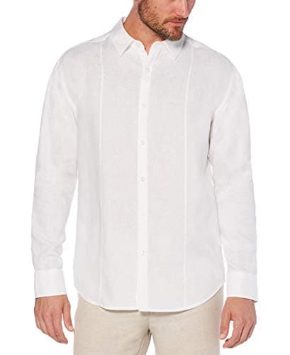 Cubavera Men's 100% Linen Tuck Long Sleeve Button Down Shirt, Bright White, 4X-Large Big