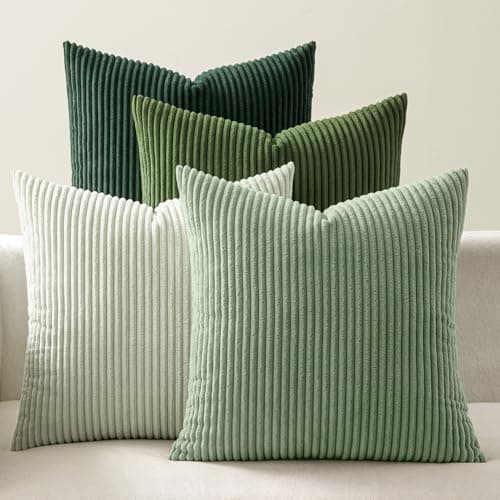 EMEMA Spring Green Decorative Throw Pillow Covers for Couch Bed Livingroom 18x18 Inch Set of 4 Boho Farmhouse Corduroy Striped Square Pillow Case,Western Modern Cushion Covers Home Decor