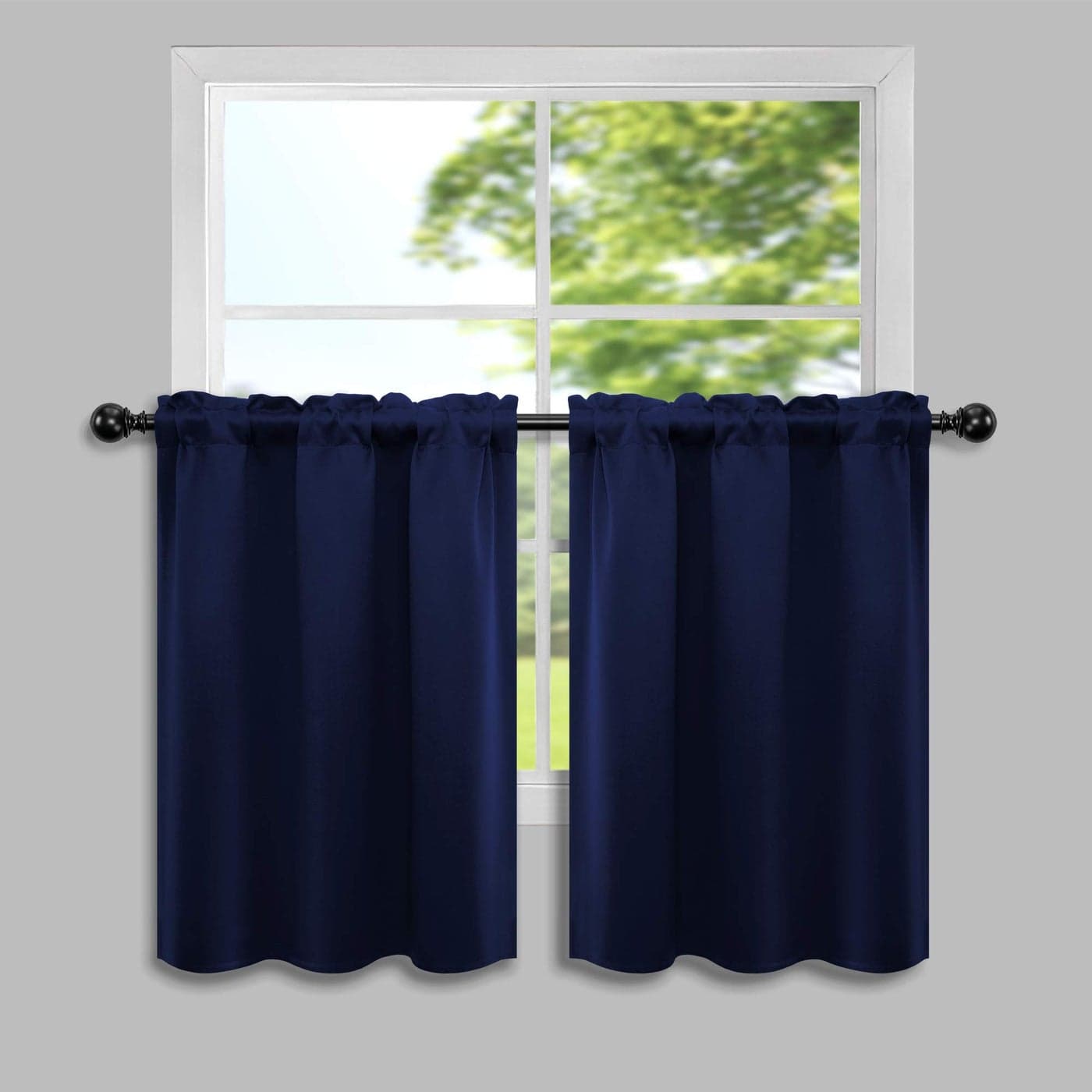 Navy Blue Short Curtains for Kitchen Pack 2 Panels Rod Pocket Thermal Insulated Room Darkening Light Cold Blocking Blackout Bathroom Curtains Window for RV Small Boys Bedroom Dark Blue 34 X 24