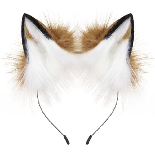 HAOAN Handmade Faux Fur Fox Wolf Ears Headband Halloween Christmas Cosplay Party Costume Accessories