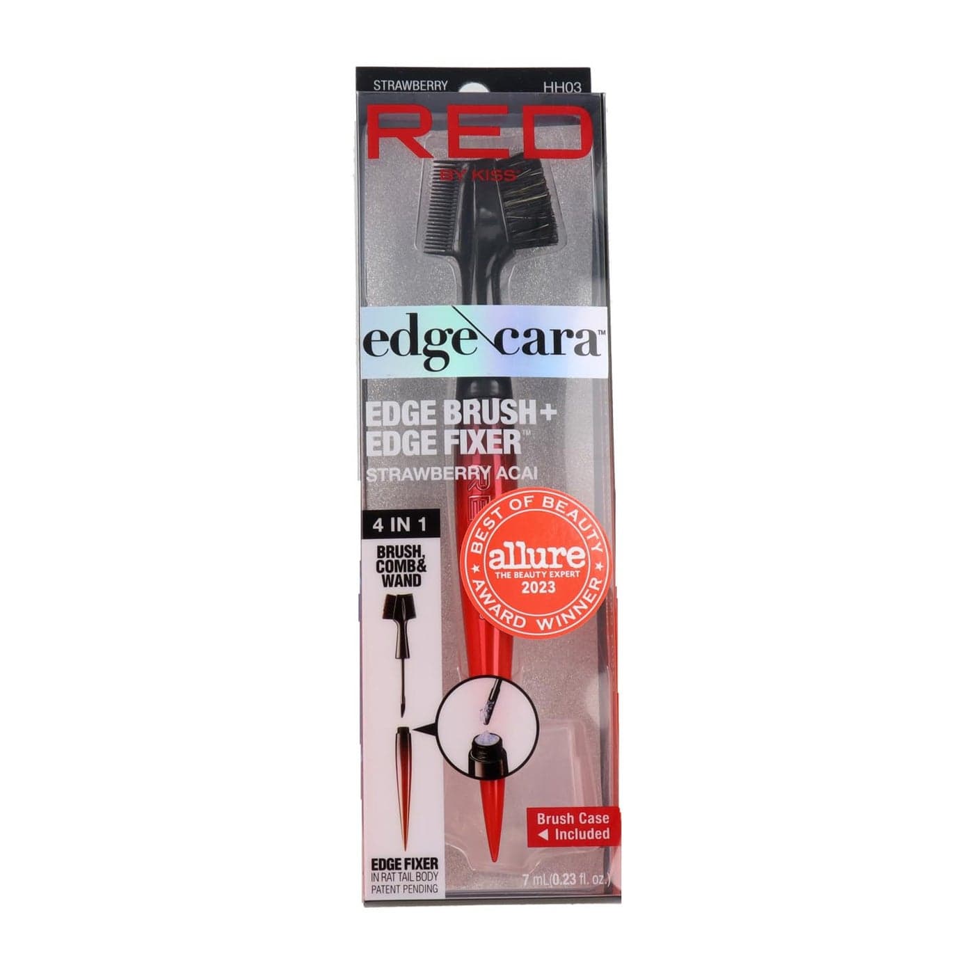 RED by Kiss Edge Cara 4 in 1 Edge Brush Comb Boar Bristles with Edge Fixer Strawberry Acai