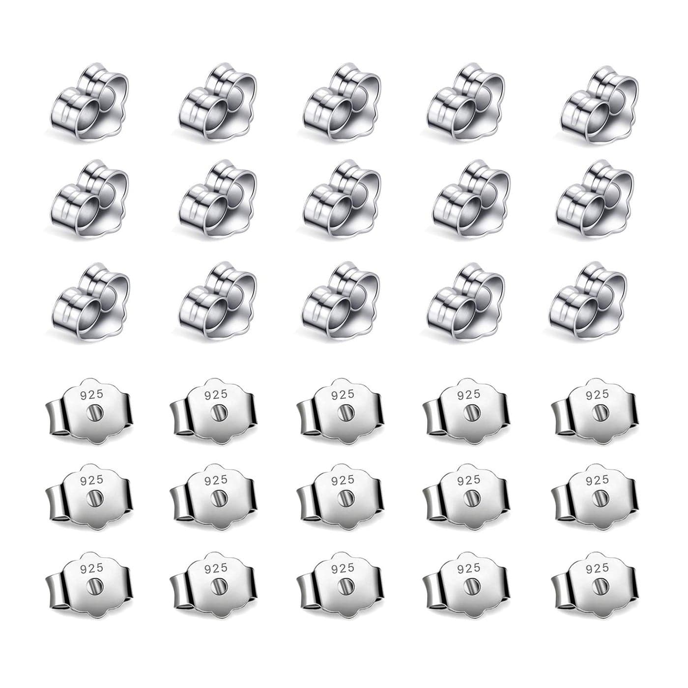 30pcs15 Pairs Hypoallergenic Earring Backs ReplacementPlated Silver Secure Ear Lockings for Stud Earrings Ear Nut for Posts 6x45mm