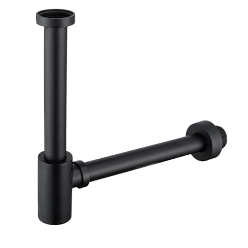 SWHYGER Contemporary Solid Brass Bottle P Trap Round 1 1/4 With 11.81 inch Slip Joint Extension Tube Basin Sink Waste Drain P Trap For Kit,Matte Black.