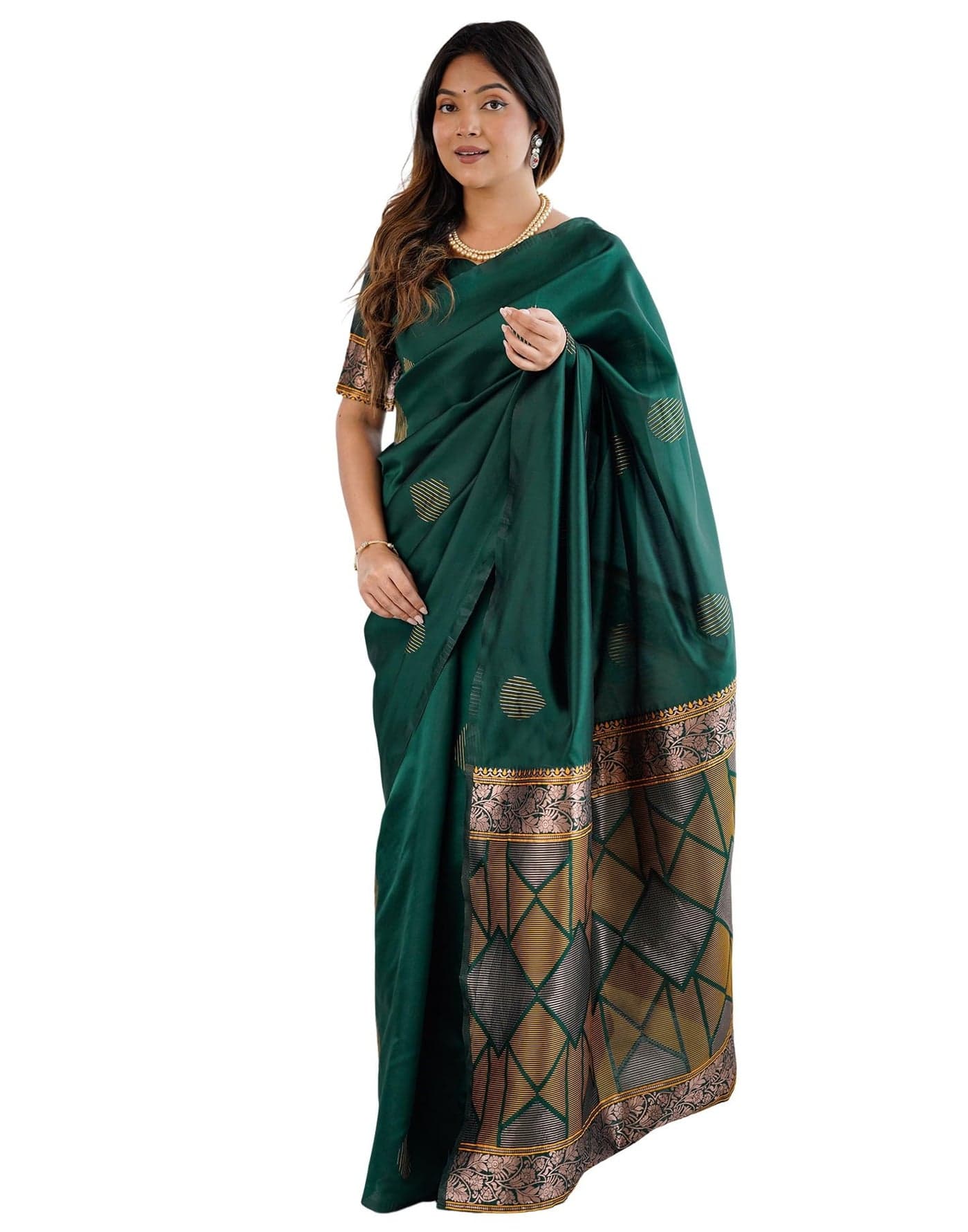 SIRIL Women's Silk Banarasi Saree with Unstitched Blouse Piece (4830S334_Green)