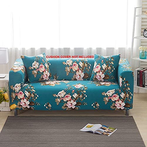 House of Quirk Universal Double Seater Sofa Cover Big Elasticity Cover for Couch 140 GSM Sofa Slipcover (Blue Flower, 145-185cm)