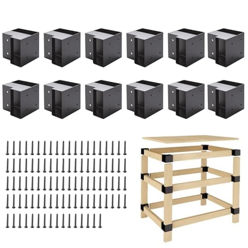 Heavy Duty Workbench Brackets Kit, 12 PCS 3-Way Right Angle Corner Braces for DIY 2''x4'' (Actual 1.5"x3.5") Wood, Steel Frame Building Plates for Workbench Table, Shelving, Garage Storage