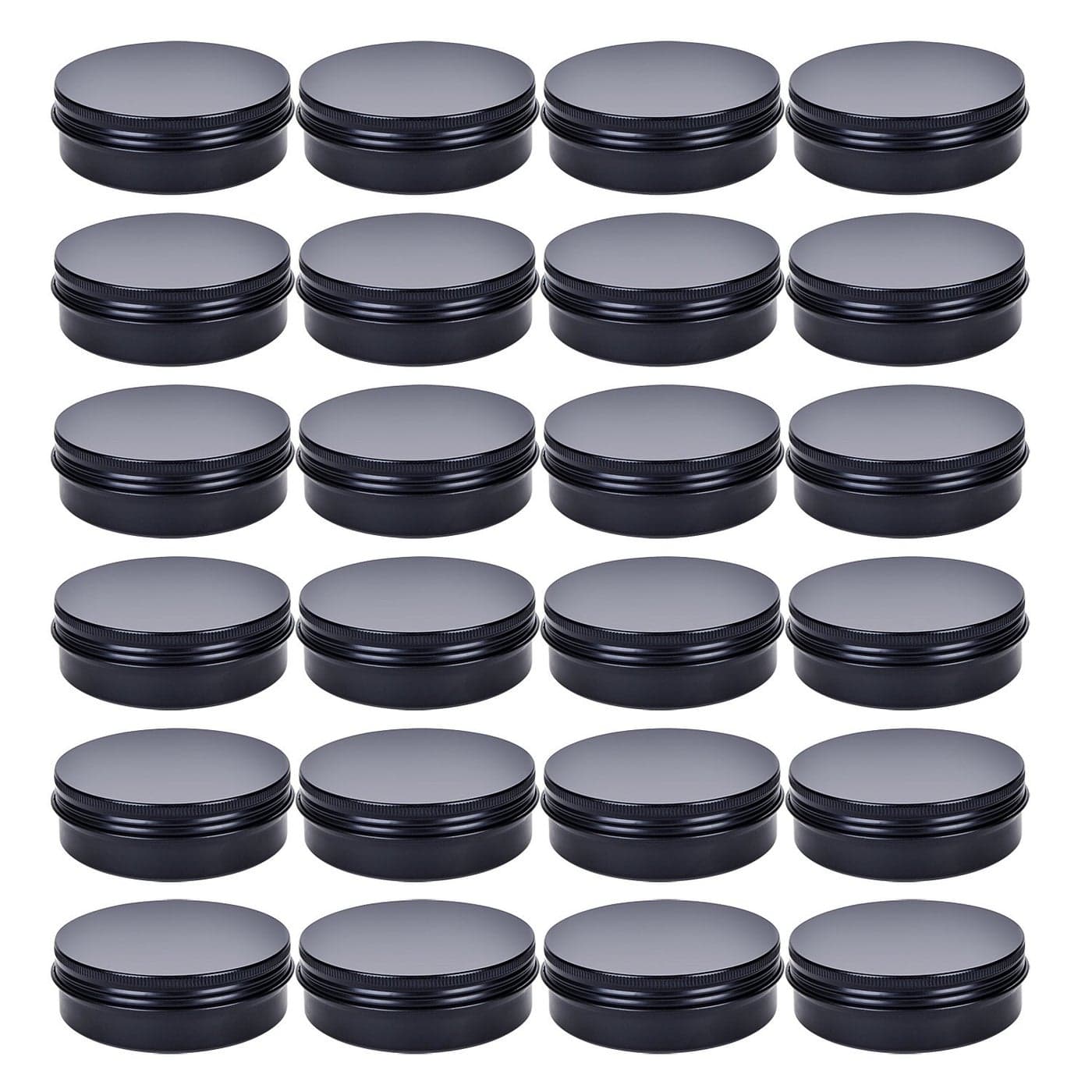 TMO 4 oz Aluminum Tins Container 24 Pack Round Screw Lid Containers Jars Metal Storage Tin Jars Aluminum Tin Cans Food Tins Travel TinsBlack