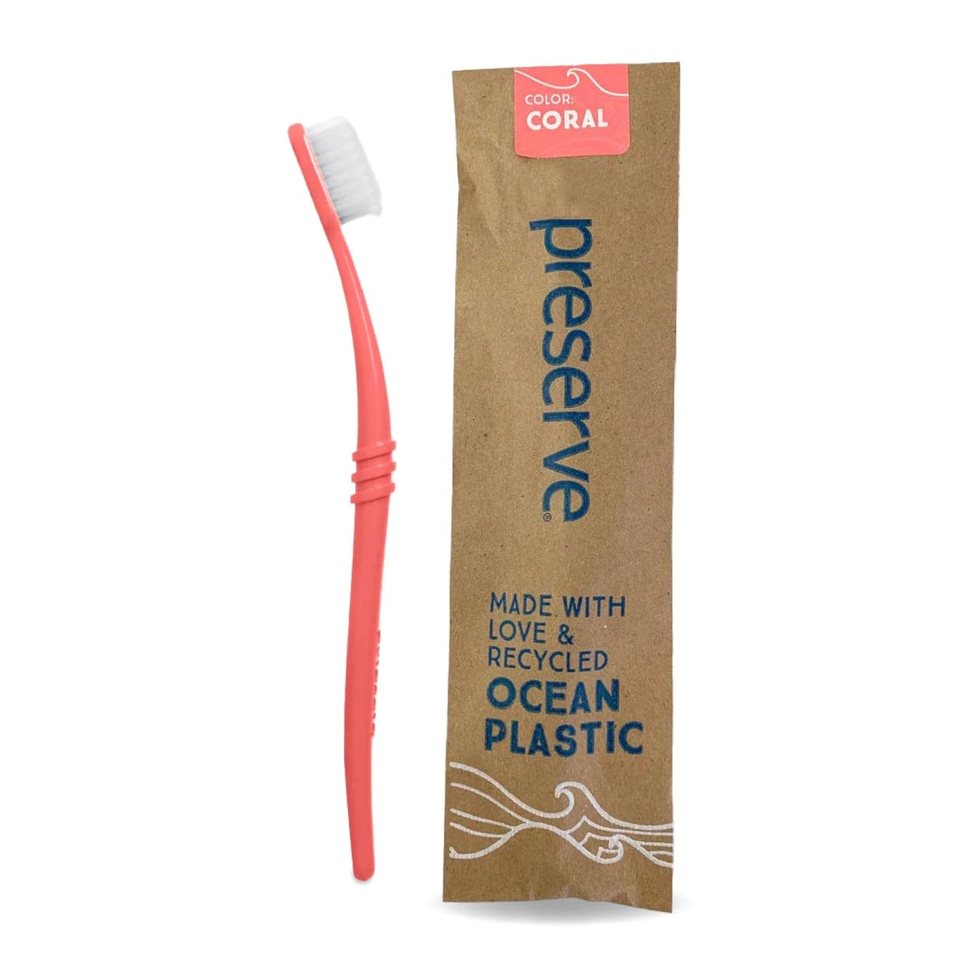Preserve Ocean Plastic Initiative POPI Adult Toothbrush Made in USA from Recycled Ocean Plastic Coral Soft 1 Count