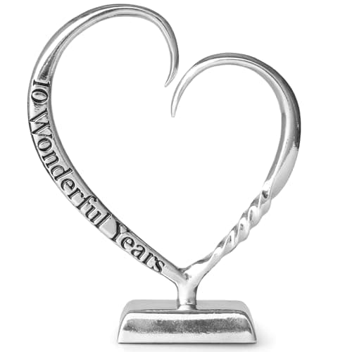 BESZONE 10 Year Anniversary Tin Gifts for Her Him Gift 10th Wedding Anniversary for Couples Wife Husband Men, Hand Forged Tin Aluminum Heart Art Keepsake Home Decor Artwork