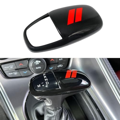 REMOCH Gear Shift Knob Head Cover for Dodge Charger Accessories 2015-2023 Challenger 2015-2024 Durango 2016-2025 ABS Interior Shell Insert Decoration Protector (Red Trim)