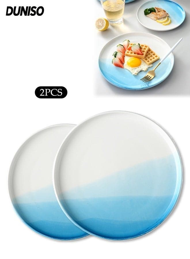 2 Pcs Ceramic Dinner Plates Set, Premium Porcelain Dinner Set,Salad Plates, Durable, and Resistant to High Temperatures,for Salad, Pizza, Steak, Buffet, Microwave & Dishwasher Safe,7.5 Inch and 10 Inch