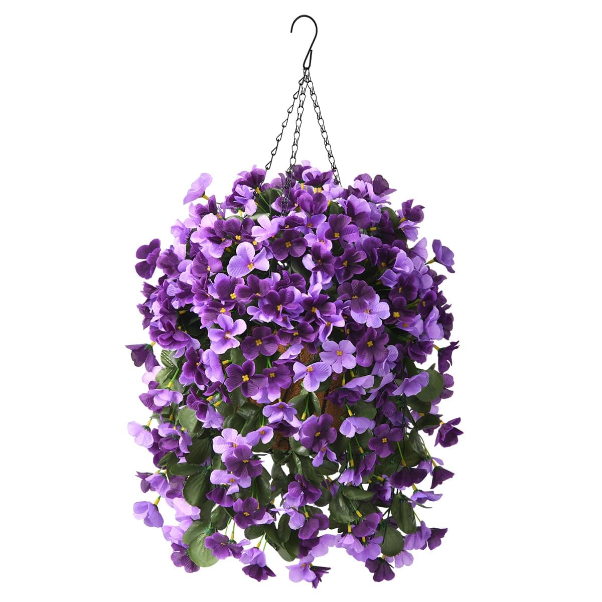 Artificial Fake Hanging Flowers Plants with Basket for Summer Outdoor DecorationFaux Silk Begonia in Planter UV Resistant Look Real for Home Porch Yard Patio Balcony Decor