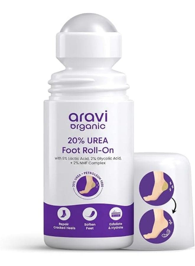 Aravi Organic 20% Urea Foot Cream Roll On | Dry, Cracked & Diabetic Feet | Lactic & Glycolic Acid | Smoothes Callouses & Thickened Heels | 24hr Hydrate & Moisturise Heals | No Irritation & Non-Greasy