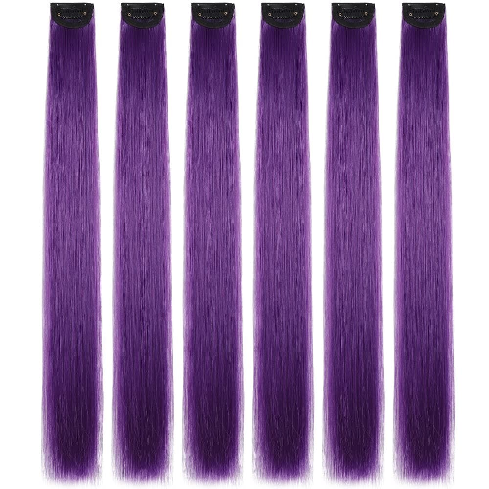 Purple Hair ExtensionsHJPJHTM Colored Hair Extensions6pcs Party Highlights Clip in Hair Extensions for Girls 22 Long Straight Thick Hair Synthetic Hairpieces