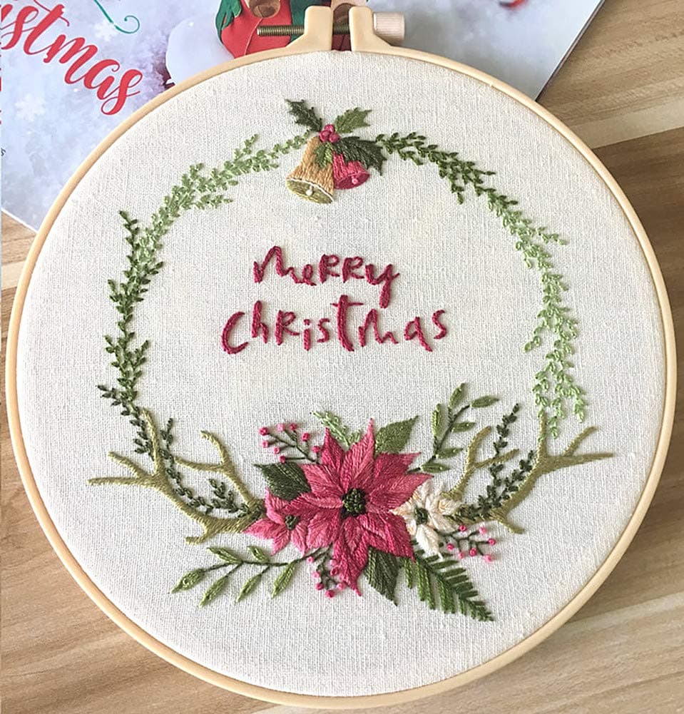 Embroidery Kit Flowers Xmas Merry Christmas Awesocrafts Full Range of Embroidery Starter Kits for Beginners Adults Kids DIY Handmade Easy Patterns Xmas