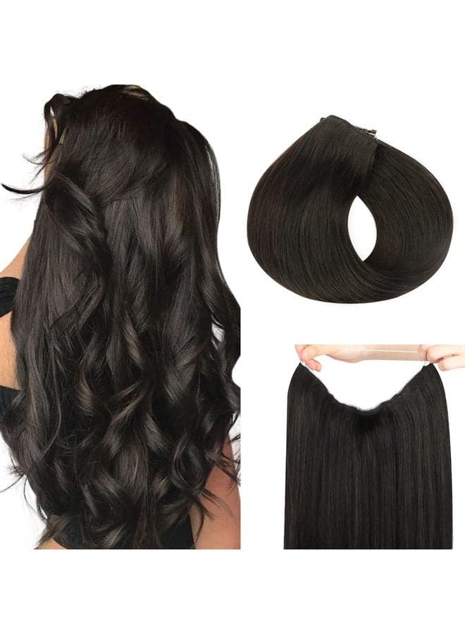 HOTBANANA Wire Hair Extensions, 14 inch 75g Dark Brown Fish Line Hair Extensions Real Human Hair Straight Invisible Wire Hair Extensions Remy Hair Extensions