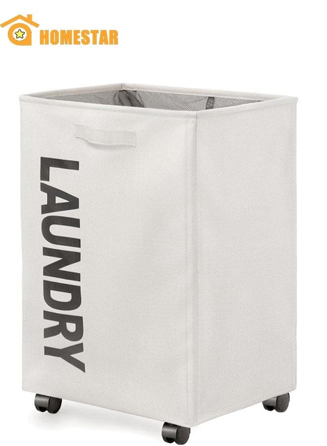 Large Foldable Laundry Basket with Wheels, Handles, Waterproof Coating, Dust-proof Mesh Cover, for Clothes, Home