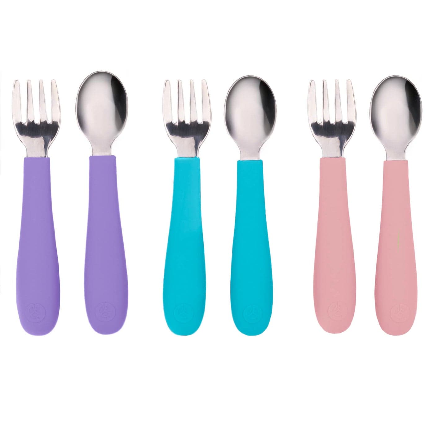 WeeSprout Toddler Utensils 3 Forks 3 Spoons 188 Stainless Steel Food Grade Silicone Thick EasyGrip Handles Perfect Length For New Self Feeders Gentle On Gums Teeth Dishwasher Safe