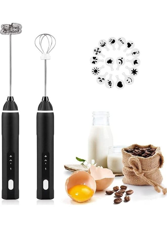 Electric Milk Frother Maker And Whisk Set Black/Silver