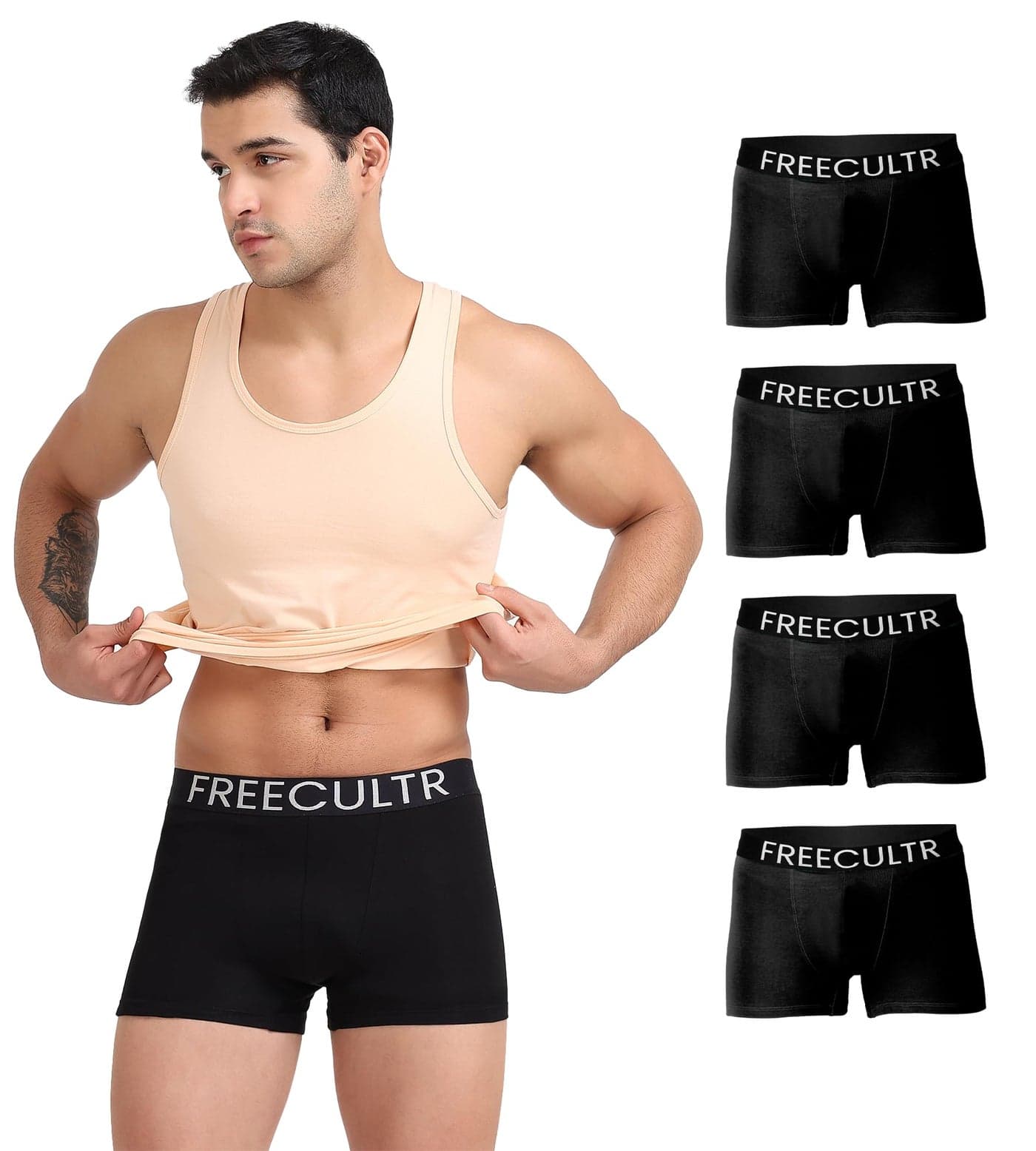 Freecultr Men's Underwear Organic Cotton (Ultrasoft Waistband) Premium Snug-Fit Trunk Size-L Pack of 5-Black,Black,Black,Black,Black