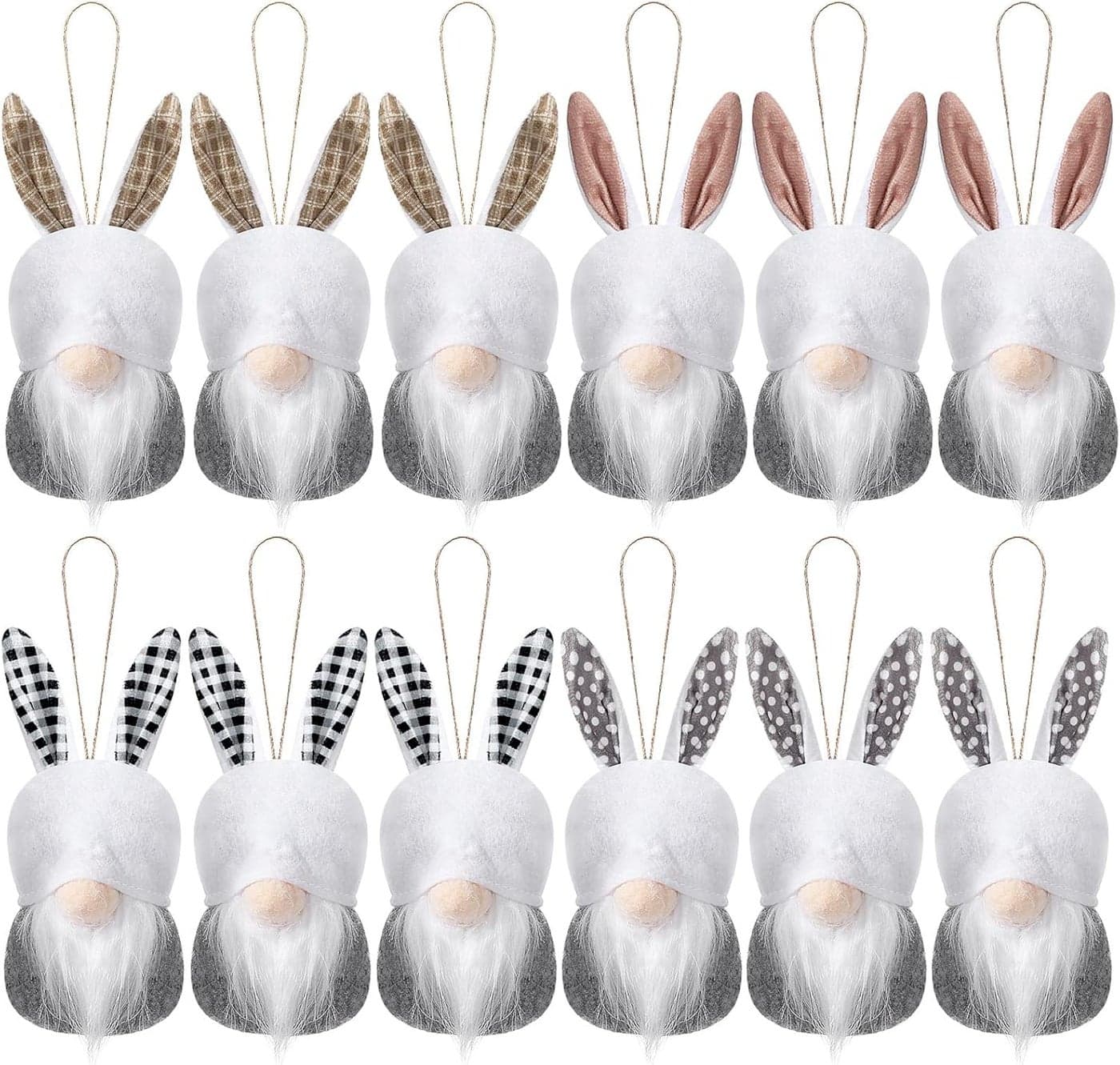 Boyiee 12 Pieces Easter Gnomes Bunny Ornaments for Tree Farmhouse Easter Decor Spring Gnomes Hanging Garlands Vase Filler Fabric Bunnies for Rustic Basket Tiered Tray Decor