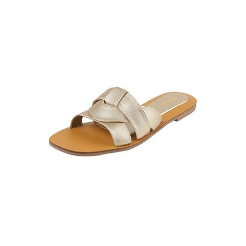 Mochi Women's Gold Open Casual - Slides with Flats UK/4 EU/37(41-454)