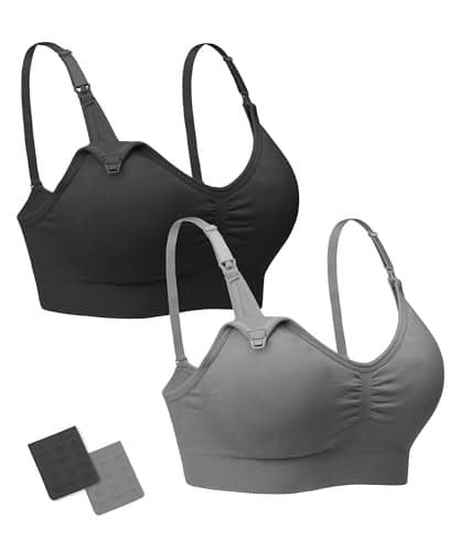 Stelle Nursing Bras Maternity Bra for Breastfeeding Pregnancy Wireless Bralette with Pads, Extenders (Black+Gray,M)