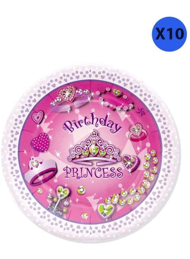 10 Pieces Happy Birthday Princess Theme Paper Plate Set 7 Inches