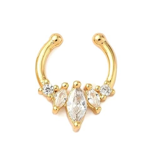 Via Mazzini Real 18K Gold Plated 'Dazzle Drip' Clip-On No-Piercing Required Nose Ring Septum Hanger with Crystals For Women & Girls | Designer Stylish Nose Jewelry (NR0108) 1 Pc