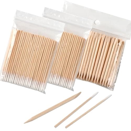 300PCS Pointed Tip Cotton Swabs and Orange Wood Sticks for Nails Precision Microblading Cotton Swabs Nail Polish Remover Wooden Cuticle Pusher Sticks for Manicure Pedicure Tools