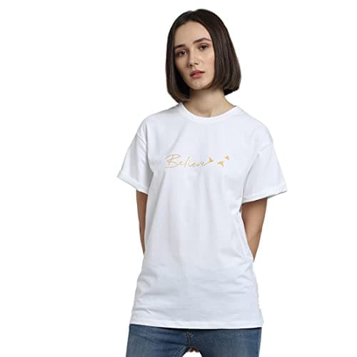 Bewakoof Women's Cotton Relaxed Fit T-Shirt 583727 White L